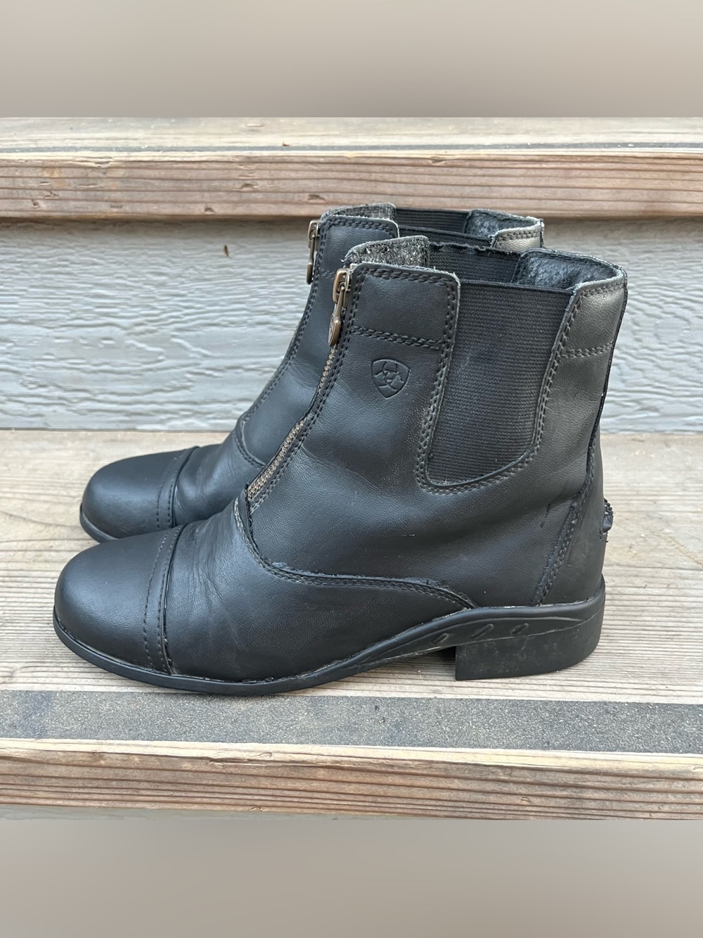 Ariat Youth Scout Zip Paddock Riding Boots - Black Leather SZ 3